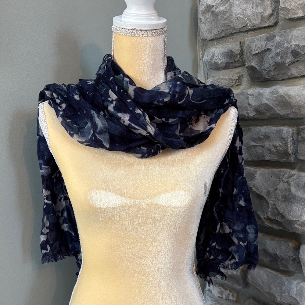 Elegant Navy Floral Scarf, Like New